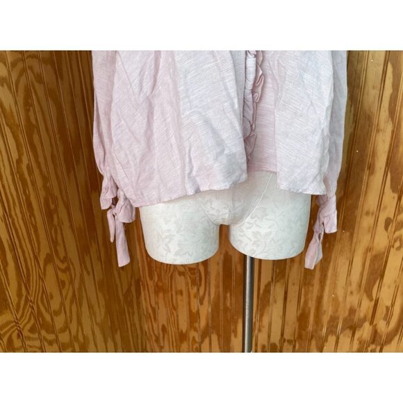 Zara Basic Blouse Pullover Top Ruffle Crochet Trim Long Sleeve Pink Sz S - Picture 5 of 8